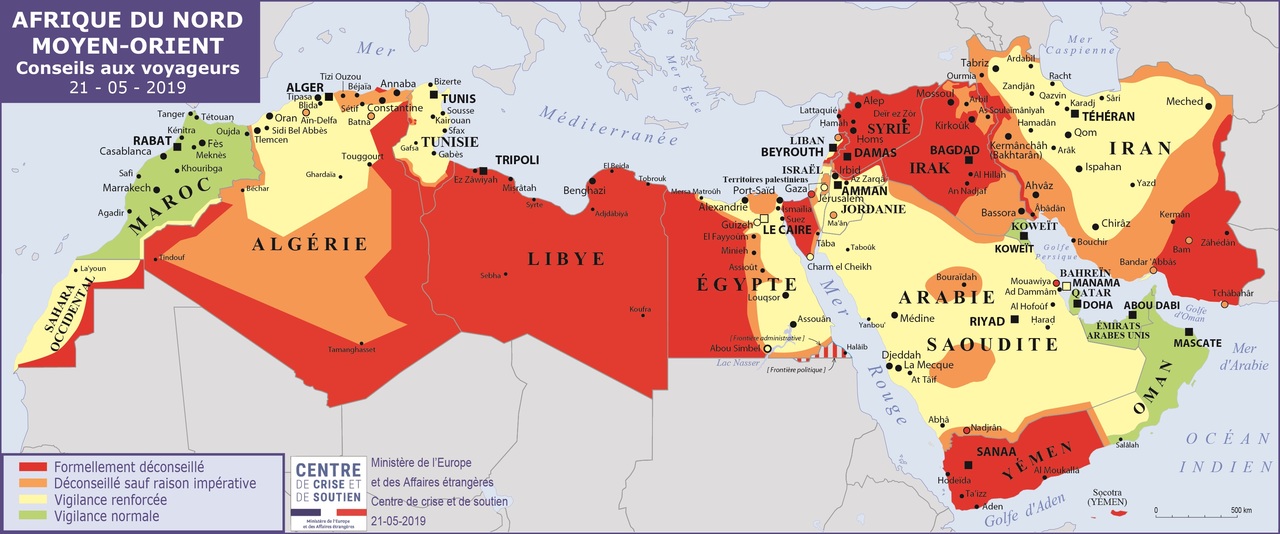 carte afrique du nord moyen orient France Diplomatie : Carte des zones à risque pour l'Afrique du 